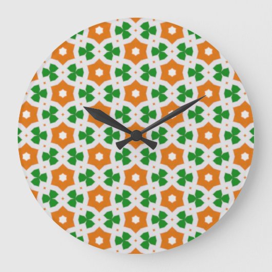 Grande Horloge Ronde Shamrock géométrique irlandais subtil orange et ve (Recto)