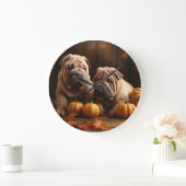 Grande Horloge Ronde Shar Pei Chiot Automne Citrouille de plaisir (Maison)