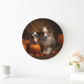 Grande Horloge Ronde Shetland Sheepdog Chiot Chiot Automne Citrouille d (Maison)