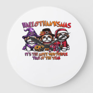 Grande Horloge Ronde Shih Tzu Halloween Thanksgiving Noël Classique