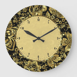 Grande Horloge Ronde Shiny Gold Vintage Floral