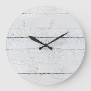 Grande Horloge Ronde Shiplap Weathered White Wood