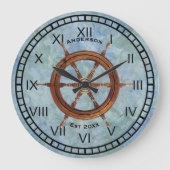 Grande Horloge Ronde Ship's Helm Nautical Wall Clock Blue (Recto)