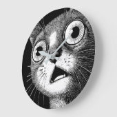 Grande Horloge Ronde Shocked Cat Minimalist Black & White Clock (Angle)