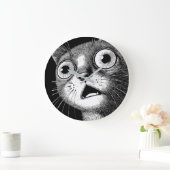 Grande Horloge Ronde Shocked Cat Minimalist Black & White Clock (Maison)
