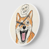 Grande Horloge Ronde Shocked Shiba Inu "OH MY GOD"Surprise Meme Sticker (Angle)