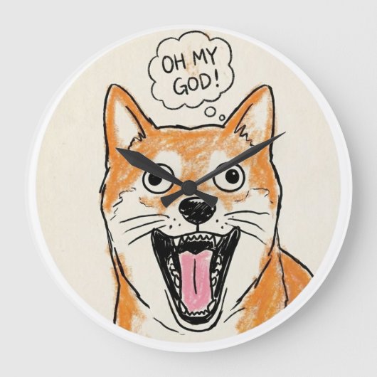 Grande Horloge Ronde Shocked Shiba Inu "OH MY GOD"Surprise Meme Sticker (Recto)