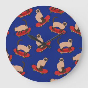 Grande Horloge Ronde Siamese Cats Skateboards : Motif Vintage