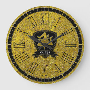 Grande Horloge Ronde Sicilian Trinacria Elegant Baroque Gold