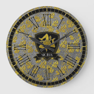 Grande Horloge Ronde Sicilienne Trinacria Elegant Or Argent