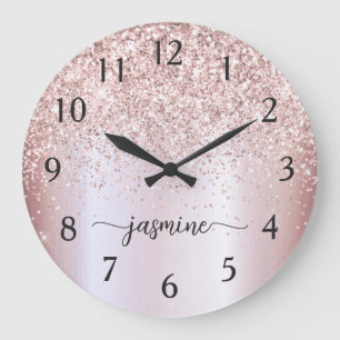 Grande Horloge Ronde Signature de nom de monogramme pailleté or rose él