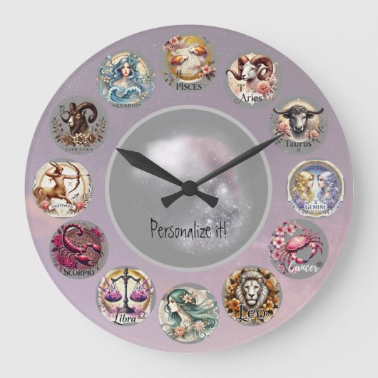 Grande Horloge Ronde SIGNE Zodiaque Fleur Whimsical (Recto)
