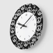 Grande Horloge Ronde Signes de paix noirs et blancs (Angle)