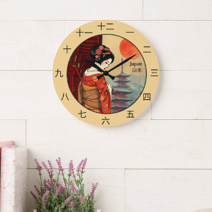 Grande Horloge Ronde signes kanji japonais 日 本 maiko geisha