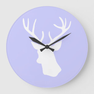 Grande Horloge Ronde Silhouette blanche de tête de cerfs communs -