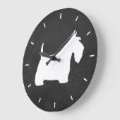 Grande Horloge Ronde Silhouette blanche écossaise Terrier (Angle)