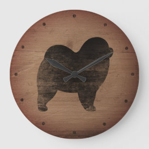 Grande Horloge Ronde Silhouette Chow Chow Rough Style Rustique