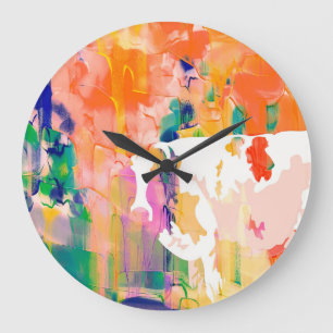 Grande Horloge Ronde Silhouette d'aquarelle de vache à abstraction