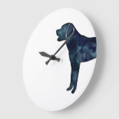 Grande Horloge Ronde Silhouette d'aquarelle noire Labrador Retriever (Angle)
