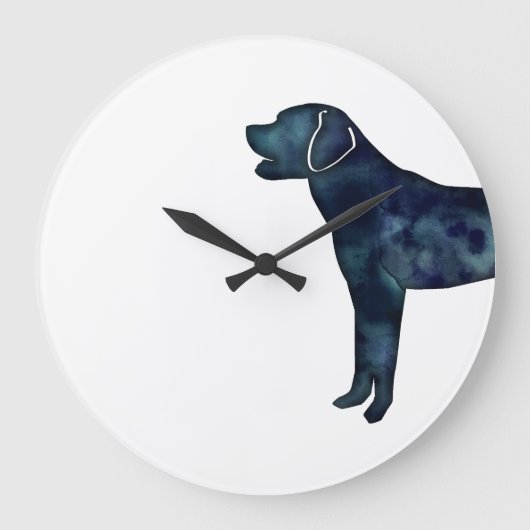 Grande Horloge Ronde Silhouette d'aquarelle noire Labrador Retriever (Recto)