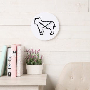 Grande Horloge Ronde Silhouette de Bouledogue Blanc