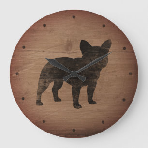 Grande Horloge Ronde Silhouette de Bulldog  Amoureux des chiens aux boi
