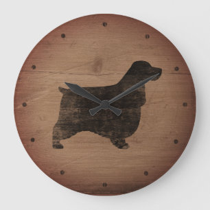 Grande Horloge Ronde Silhouette de Cocker Spaniel Anglais de Style Rust