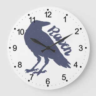 Grande Horloge Ronde Silhouette de corbeau - Choisir la couleur arrière