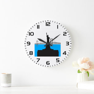 Grande Horloge Ronde Silhouette de la Statue de la Liberté sur la skyli