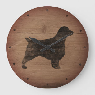 Grande Horloge Ronde Silhouette de springer spaniel de Gallois rustique