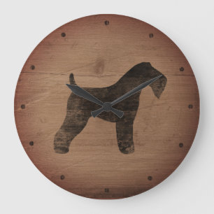 Grande Horloge Ronde Silhouette de Terrier de bleu de Kerry rustique