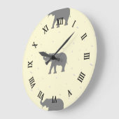 Grande Horloge Ronde Silhouette d'éléphant gris (Angle)
