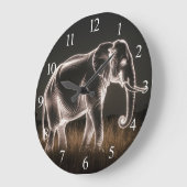 Grande Horloge Ronde Silhouette d'éléphant lumineux (Angle)