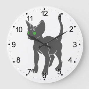 Grande Horloge Ronde Silhouette du chat égyptien - Choisir la couleur d