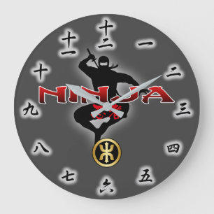 Grande Horloge Ronde Silhouette du guerrier de Ninja