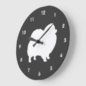 Grande Horloge Ronde Silhouette Poméranienne blanche (Angle)