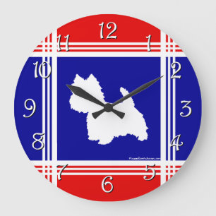 Grande Horloge Ronde Silhouette Westie Rouge, Blanc, Bleu