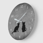 Grande Horloge Ronde Silhouettes mignonnes de chats sur le tableau (Angle)