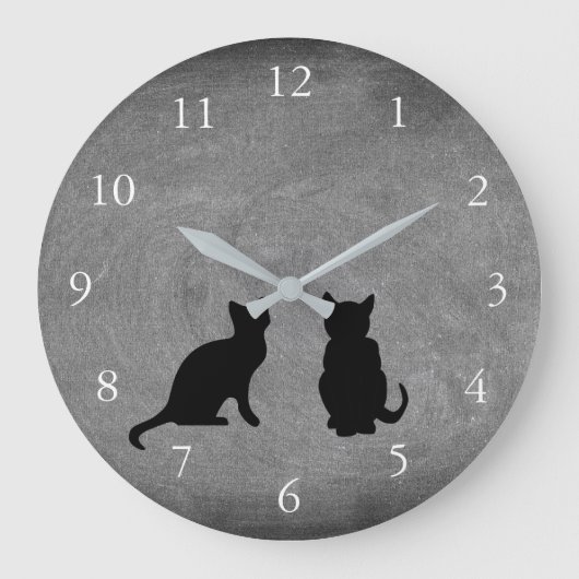 Grande Horloge Ronde Silhouettes mignonnes de chats sur le tableau (Recto)