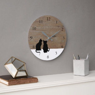 Grande Horloge Ronde Silhouettes modernes de chat, animaux familiers