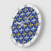 Grande Horloge Ronde Silver and Gold Fleurs-de-lis on Blue Background (Angle)