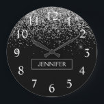 Grande Horloge Ronde Silver Black Parties scintillant Girl Monogramme N<br><div class="desc">Parties scintillant argentée et noire Étincelle Nom du monogramme Horloge. Cela rend le cadeau parfait pour 16 ans,  mariage,  douche nuptiale,  anniversaire,  baby shower ou bachelorette pour quelqu'un qui aime le luxe glam et les styles chic.</div>