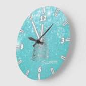 Grande Horloge Ronde Silver Christmas Tree, Blue Glittery (Angle)