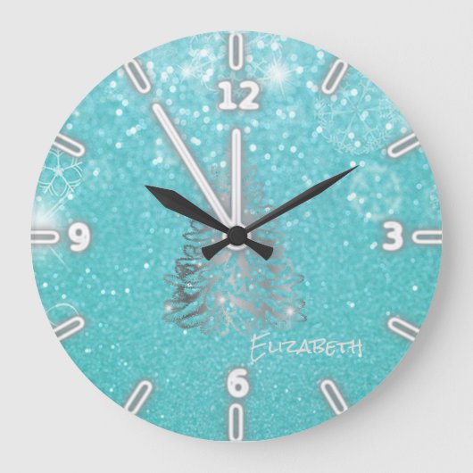 Grande Horloge Ronde Silver Christmas Tree, Blue Glittery (Recto)