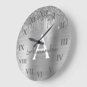 Grande Horloge Ronde Silver Glitter Brushed metal Monogram (Angle)