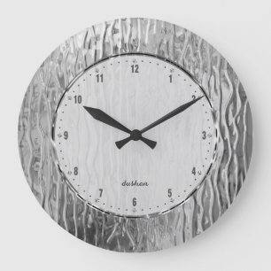 Grande Horloge Ronde Silver Gray Tones Melting Stained Glass