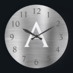 Grande Horloge Ronde Silver Metallic Monogram<br><div class="desc">Silver faux métallc monogram name and Initial Serving Wall Clock. The Wall Clock makes the perfect gift for someone who loves silver stainless steel.</div>