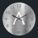 Grande Horloge Ronde Silver Metallic Monogram<br><div class="desc">Silver faux métallc monogram name and Initial Serving Wall Clock. The Wall Clock makes the perfect gift for someone who loves silver stainless steel.</div>