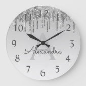 Grande Horloge Ronde Silver Sparkle Glitter Monogram Name & Initial (Recto)