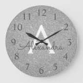 Grande Horloge Ronde Silver Sparkle Glitter Monogram Name & Initial (Recto)